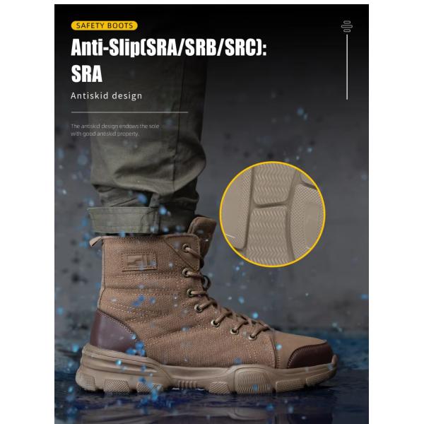 Botas de trabajo de seguridad ligeras marrones, transpirables, zapatos de pie de acero ancho, flexibles