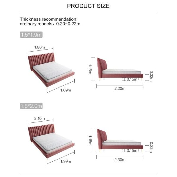 Custom Size Wooden Double Bed Queen Platform King Size Fabric Bed Hotel Bedroom Furniture