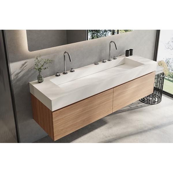 Simple Wood Grain Bathroom Vanity with Wall Mounted Double Sink and Basin Included