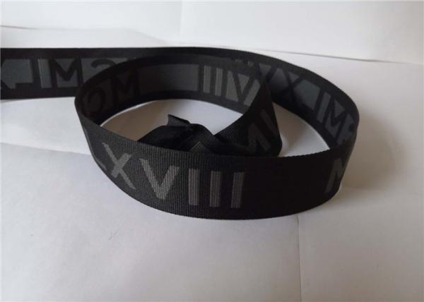 3.5 Cm Custom Jacquard Ribbon / Jacquard Tape Black Color Grey Words High Strength