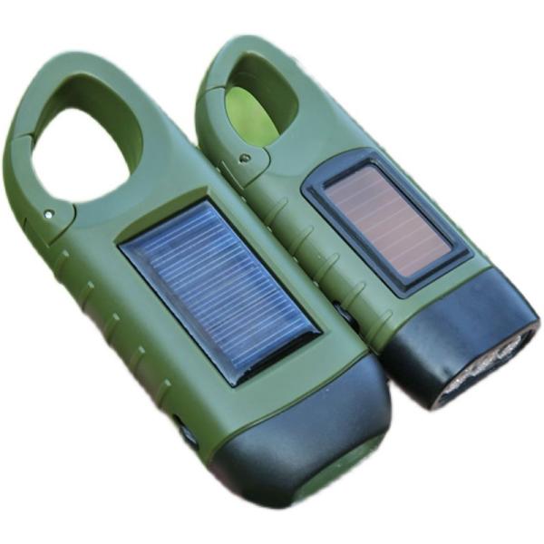 LED Solar Powered Flashlight USB Charging Hand Crank Dynamo Flashlight Survival Gear Fishing Flashlight Clip for Outdoor