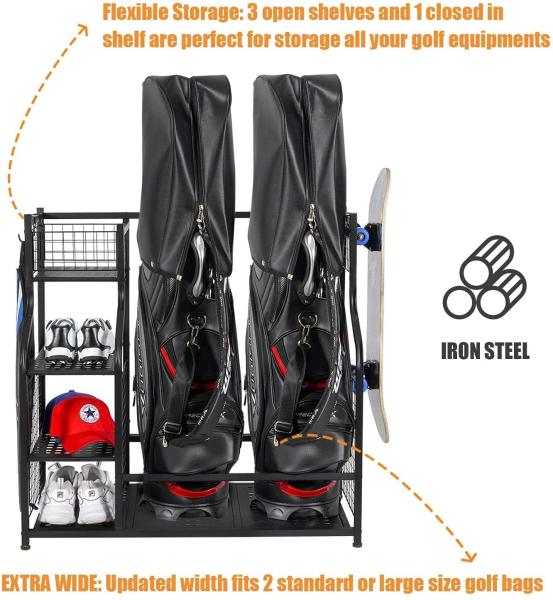 OEM Black Color 2 Golf Bag Garage Organizer Rack For Supermarket