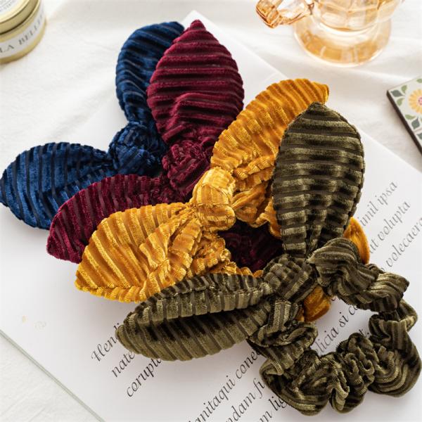 Autumn/Winter plush rabbit ears golden fabric knotty scrunchie Cross border women's hair headdress accessories