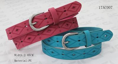 Embossed Patterns Childrens Elastic Belt , Antic Silver Buckle Kids PU Belt