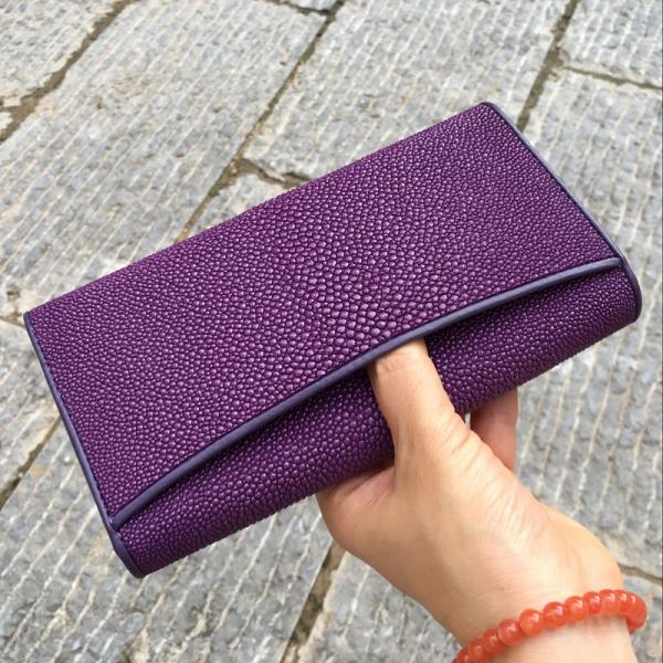 Authentic Stingray Skin Lady Long Trifold Card Wallet Genuine Leather Women's Large Phone Clutch Purse Female Money Bag