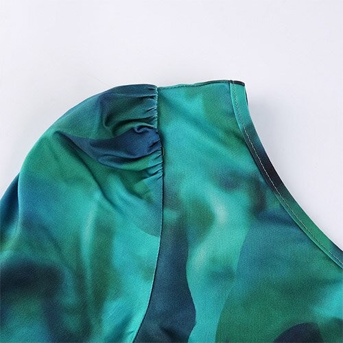 OEM maufactory Tie Dye Oblique Shoulder Polyester Commute Hip Rope Skirt Stitching Long Sleeved