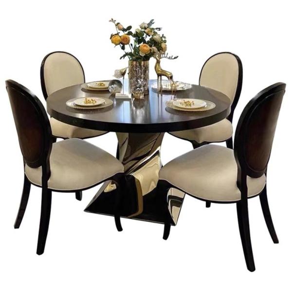 High End Red Solid Wood Table Top Stainless Steel Base Round Dining Tableish