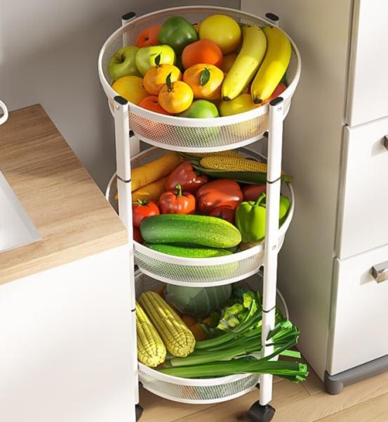 OEM Vertical 360 Degree Rotating Storage Rack  Floor Standing Rotatable Vegetable Basket