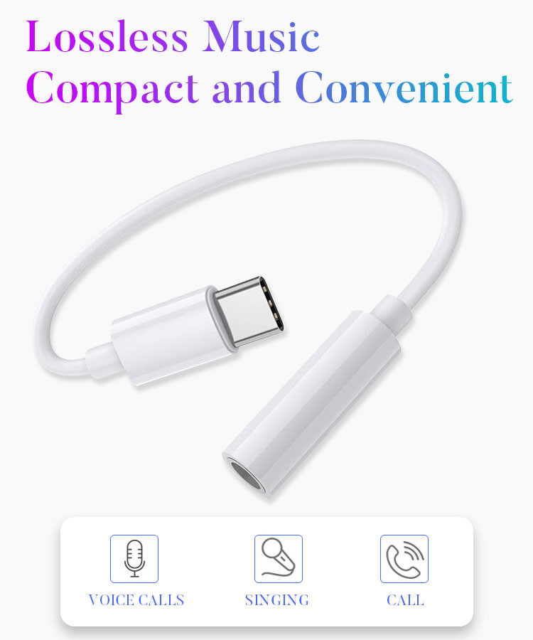 Type‑C to 3.5mm Audio Jack Adapter Cable, USB‑C to 3.5mm Headphone Aux Dongle for Music Call Karaoke