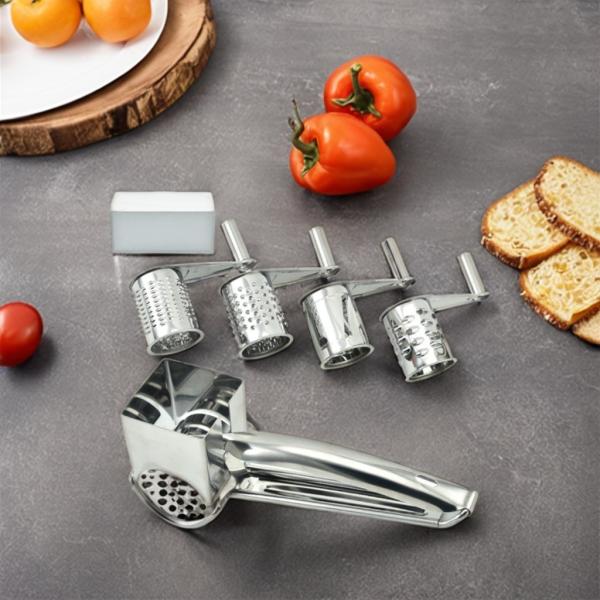 Home Kitchen Cheese Grater with Interchangeable Drums Stainless Steel Handheld Slicer