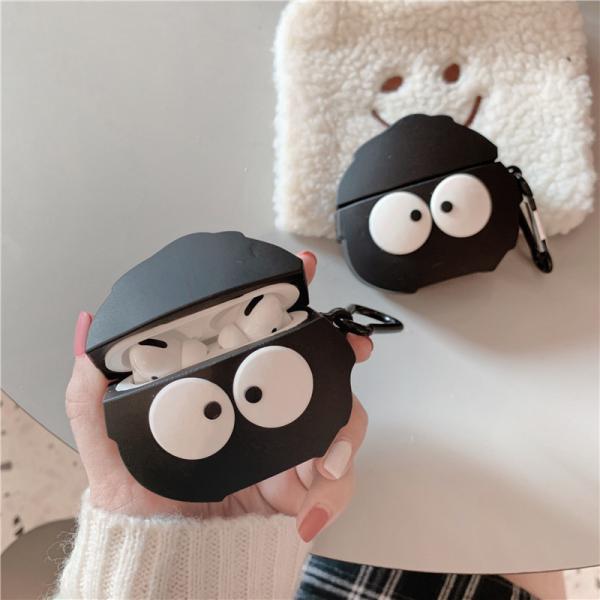 Anti Lost Cute Black Airpod Cases Black Silicone Cartoon Finger Print Proof