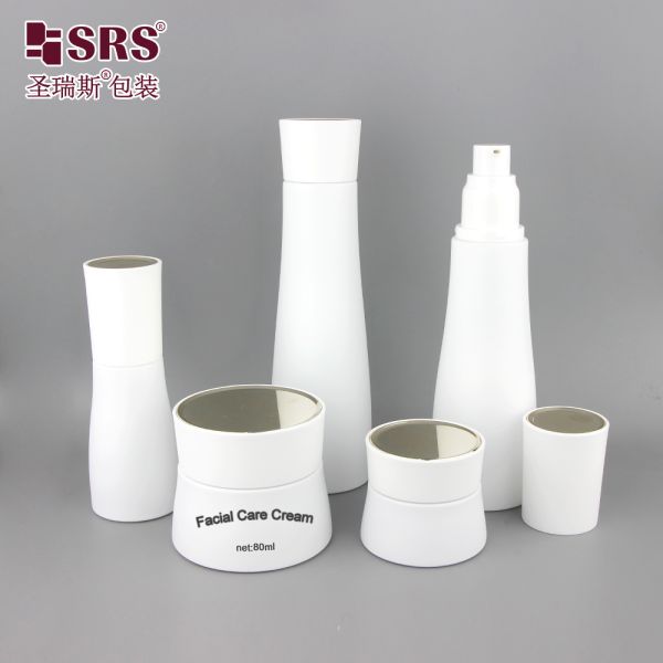 GL023 30ml 100ml 120ml Unique Shape Waist Painted Frosted Matte Finished Bottle With Lotion Pump Toner Plug Packaging