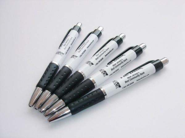 Promotional Custom Logo Advertisting White Plastic pen ABS Ball point pen with Rubber Grip