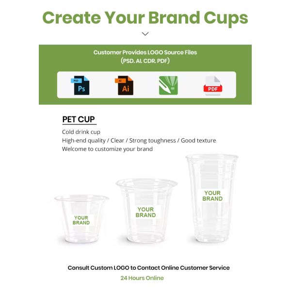 Clear 12oz / 14oz / 16oz PET 92mm Cold Drink Plastic Cups With Logo