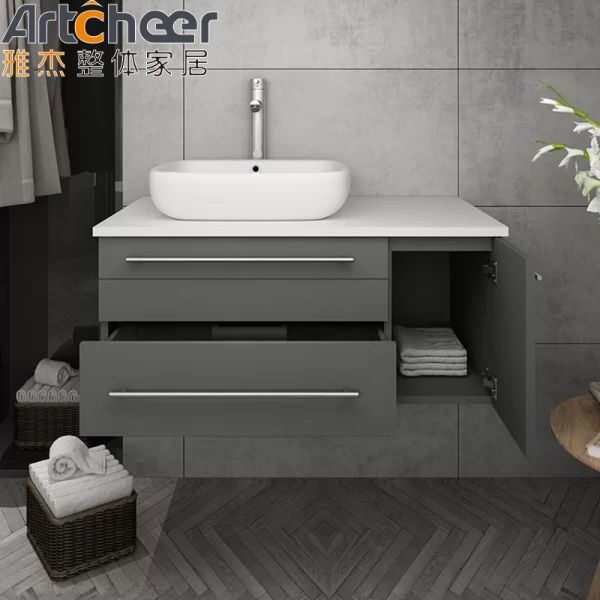 French Style Marble Basin Bathroom Vanity Combo with Smart Mirror and Ceramic Sink