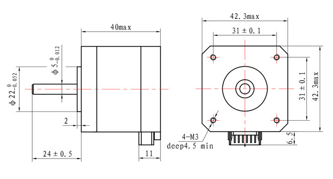 Степной двигатель 1.8° 2 фазы NEMA 17 42X42X40 мм 450mN.m