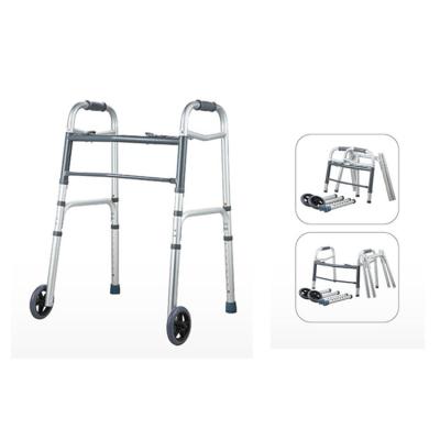 Adult Dual Button Aluminum Folding Walker with 2 Wheels