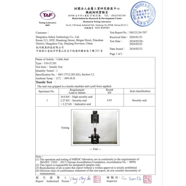 4.01KN Tensile Strength Cable Security Seals With Pull Tight Locking Mechanism