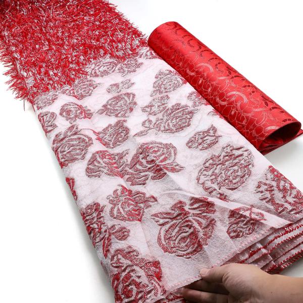 Latest Design Brocade Jacquard Lace Fabric With Feather  Nigeria Lace Fabric For Party Dress