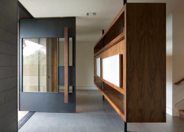 Modern Front Door Solid Wood Pivot Entry Door With Frosted Glass