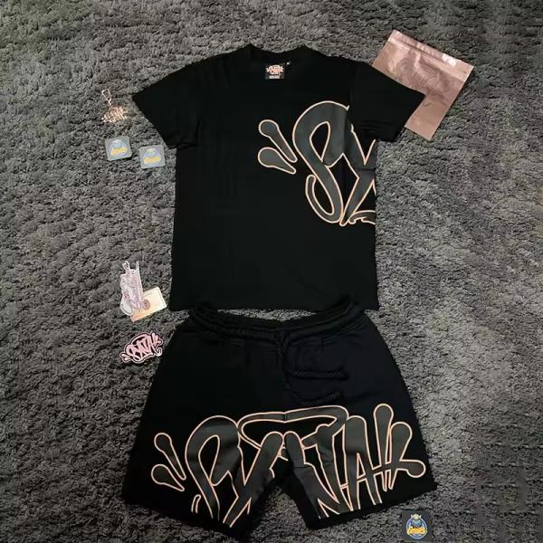 Ensemble court vintage personnalisé avec impression délavée à l'acide, t-shirts boxy en coton, streetwear, short, t-shirt, impression en relief, crop top, ensemble short