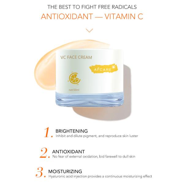 Crema para el rostro Blanqueador antienvejecimiento sin crueldad y ácido hialurónico Vitamina C Crema facial para eliminar el melasma