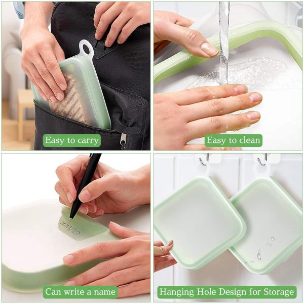 Microondas e Lavadora de louça Container de sanduíche de silicone seguro para caixas de almoço Bolsas de armazenamento de silicone reutilizáveis Containers de almoço