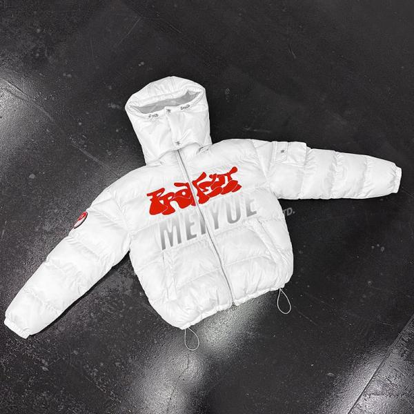 Custom Removable Hood Windproof Quilted Casual Down Winter Towel Chenille Winter Embroidery Bubble Puffer Coat Jacket for Men