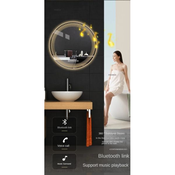 Simple flameproof Led Smart Touch Screen Anti-fog Round Sensor Mirror with Light(WH-MR-101)