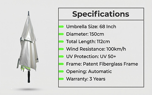 68 Inch Professional Golf Umbrella with Windproof and UV50+ Protection for All Weather