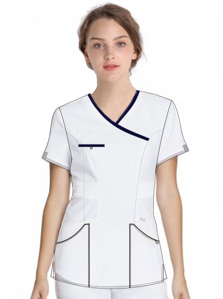 Enfermeira curto personalizada Medical Uniform Antimicrobial do poliéster da luva 42% Enrugamento-livre