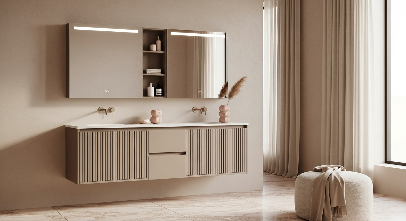 Taupe Silk Fluted Vanity Cabinet in 304 Stainless Steel