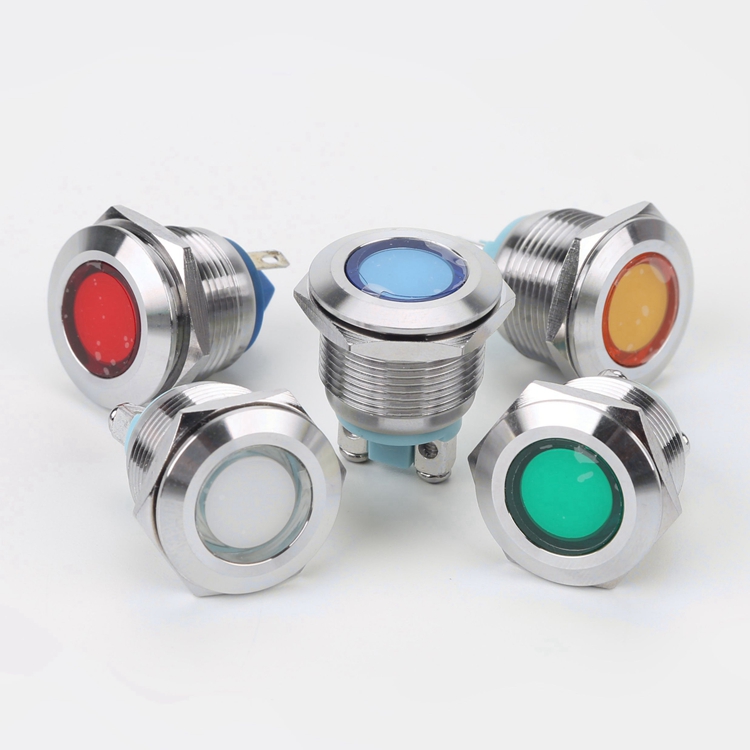 19mm 6V-220V Stainless Steel Flat Head Signal Lamp LED Indicator Lights Green Blue White Yellow IP65 IK08 Industrial Control
