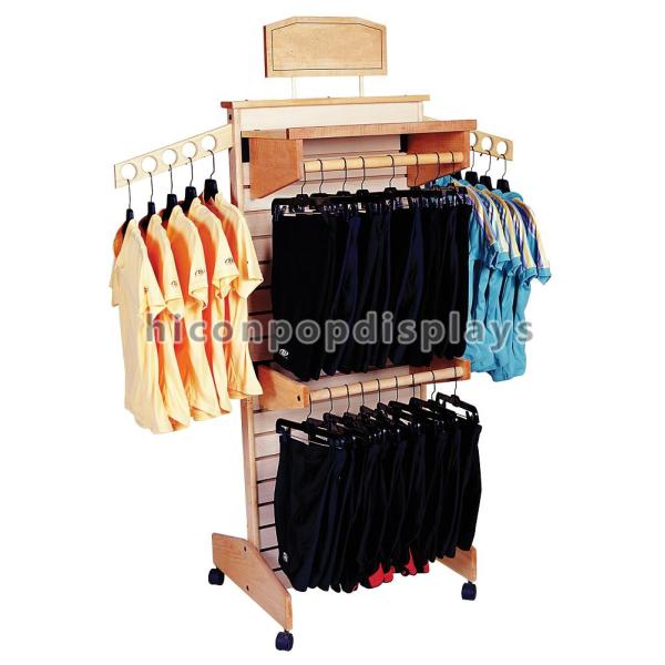 T Shirt Wood Clothing Store Fixtures Retail Display Shelves With Casters