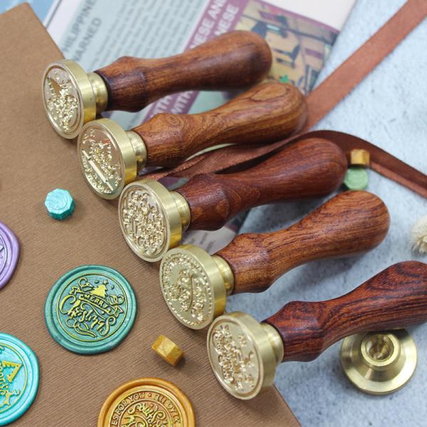 wooden Wax Stamp Seals Kit  Sealing Wax Warmer Envelopes Metallic Pens for Wax Seal Crafts Decoration
