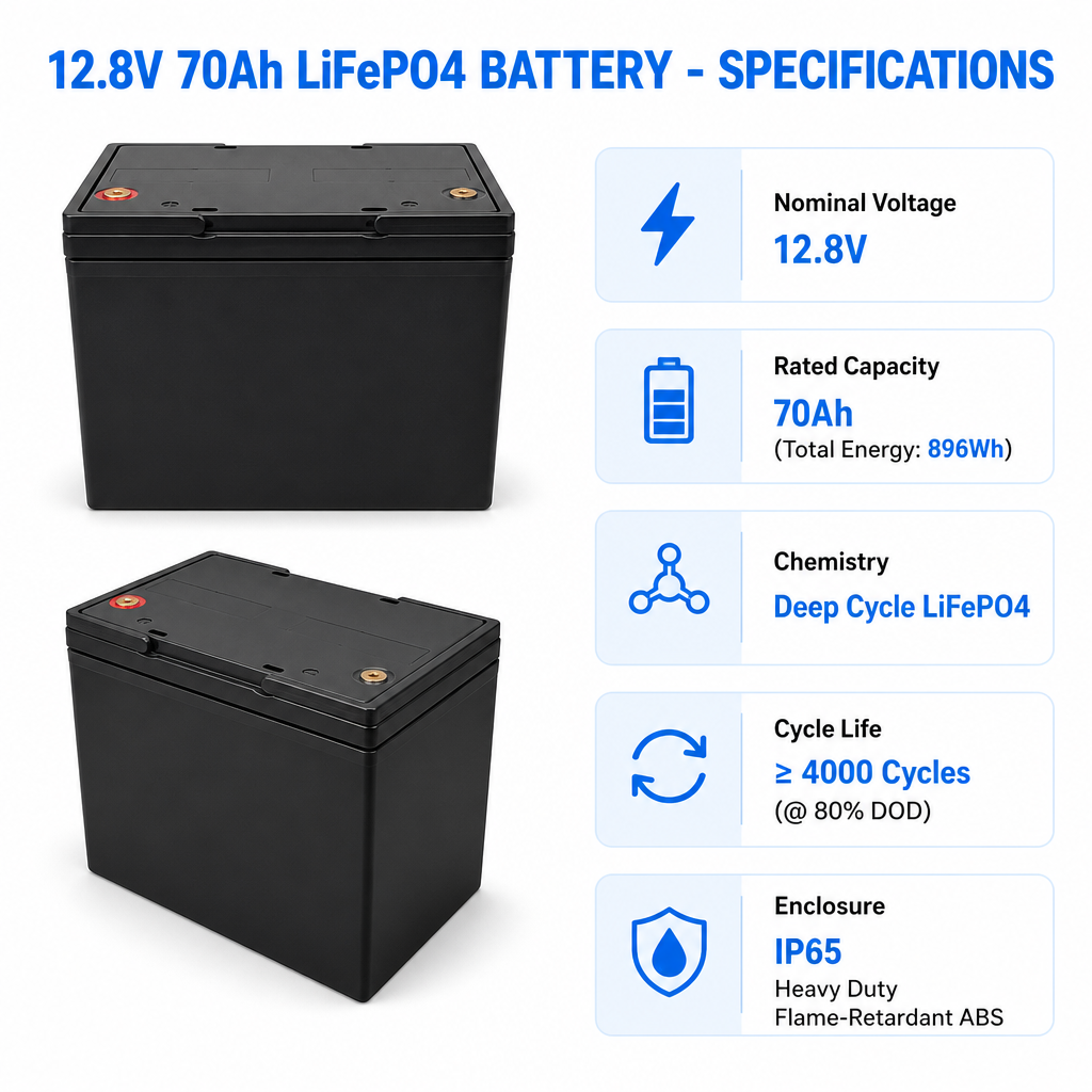 Rechargeable 12V 70Ah Lithium Ion Battery Pack with Screw Terminal and 3000 Cycles for Electric Scooters and Ebikes