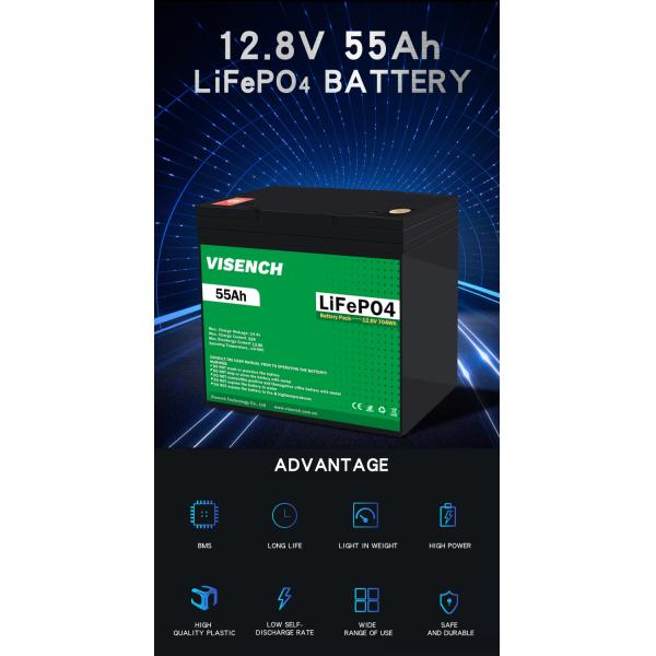 Visench Mejor vendedor 12 V 55Ah Ciclo profundo Solar RV Caravana Marina 12 Volt Baterías de iones de litio 12 V 55Ah Batería Lifepo4