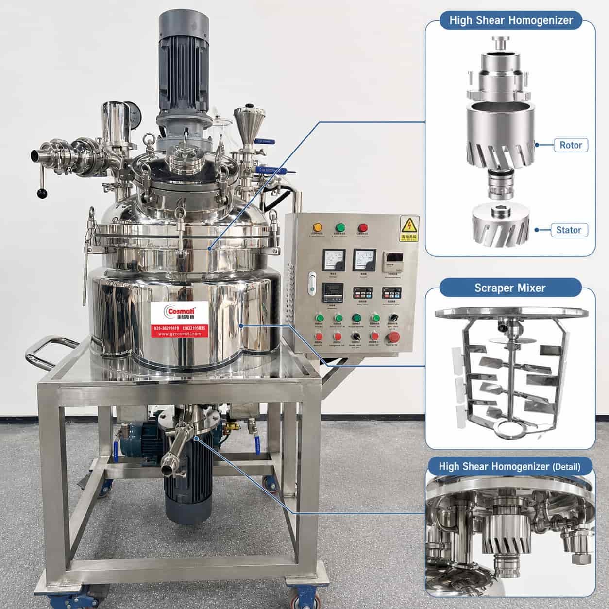 50L 100L Vacuum Homogenizer Mixer Cream Lotion Serum Heated Mixing Tank