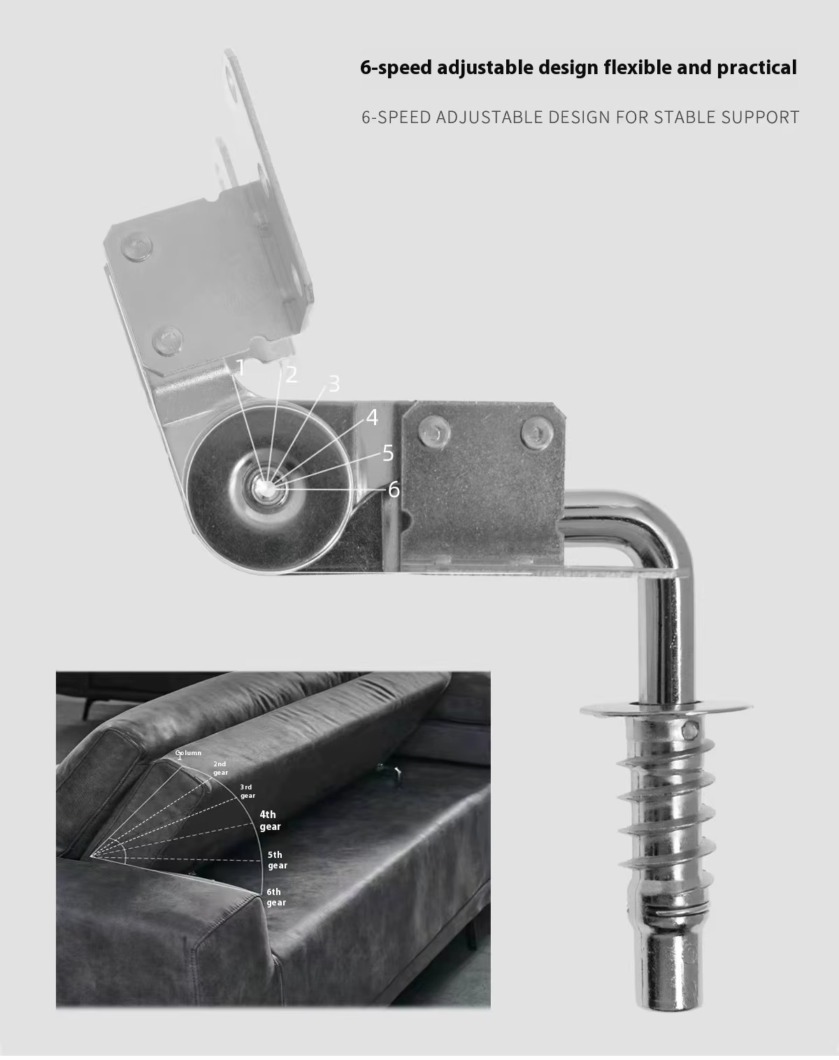 Adjustable Angle Sofa Bed Headrest Mechanism Stainless Steel Aluminum 35mm Accessory School Industrial Hospital Home Furniture