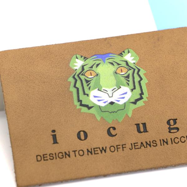 Brown Leather Patches For Clothes Printed With Color Tiger Head Logo 7cm×5cm