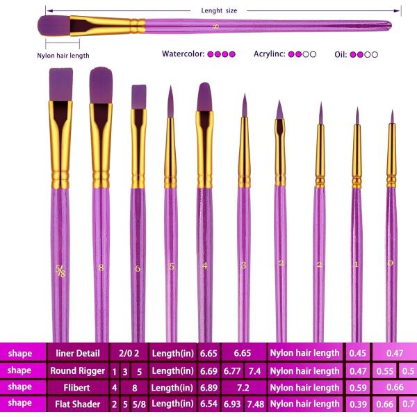 Purple Nylon Hair Paint Brush Kit Face Body Paint Brush Set Customized Logo
