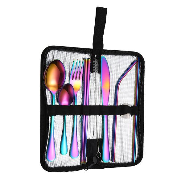 Set de talheres de aço inoxidável leve e reutilizável para acampar 10 peças