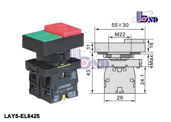 660V Square Illuminated Push Button Switch Red Green LEC60947-5-1 Standard