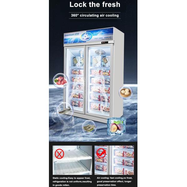 Congelador de porta de vidro visível comercial com 5 prateleiras ajustáveis