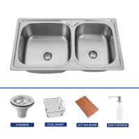 Topmount Rectangle Stainless Steel Sink Double Bowl For Kitchen