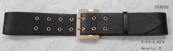 Gold Eyelets Wide Ladies Leather Belts With Double Pins Buckle / Pointed Belt Tip