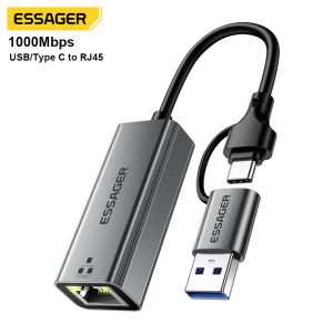 ESSAGER 2-in-1 USB Type C to RJ45 Ethernet Adapter 1000Mbps
