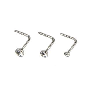 L Shape 316 Stainless Steel Nose Piercing Jewellery 20G 0.8mm Clear crystals