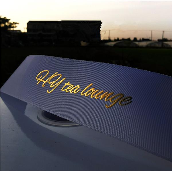 золото 3D напечатало ленту полиэстера логотипа для одиночной ленты сатинировки стороны для аксессуаров волос