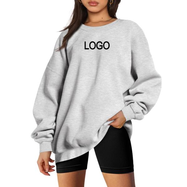 Style Casual Solid Women'S Oversized Lightweight Cotton Polyester Sweatshirt Crew Neck